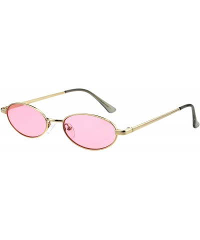 Oval Skinny Oval Metal Frame Sunglasses Womens Trendy Fashion Color Lens UV 400 - Gold (Pink) - CN18QIC0W3Q $20.05