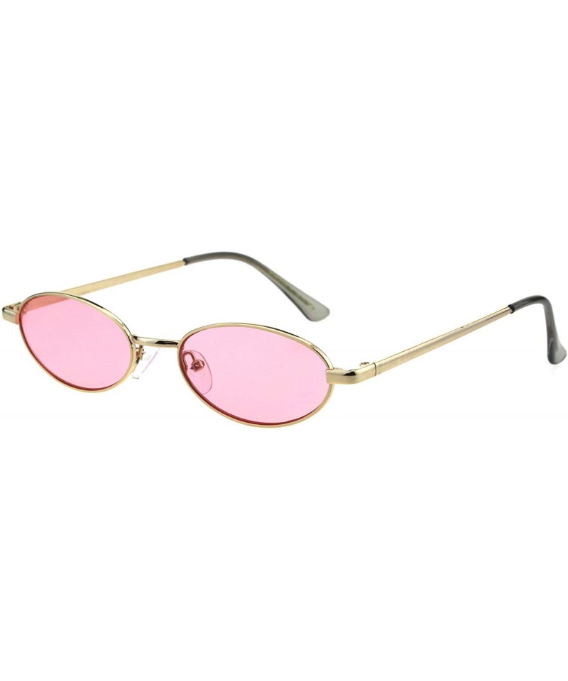 Oval Skinny Oval Metal Frame Sunglasses Womens Trendy Fashion Color Lens UV 400 - Gold (Pink) - CN18QIC0W3Q $8.13