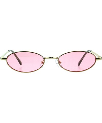 Oval Skinny Oval Metal Frame Sunglasses Womens Trendy Fashion Color Lens UV 400 - Gold (Pink) - CN18QIC0W3Q $8.13