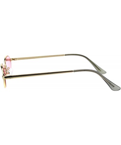 Oval Skinny Oval Metal Frame Sunglasses Womens Trendy Fashion Color Lens UV 400 - Gold (Pink) - CN18QIC0W3Q $8.13