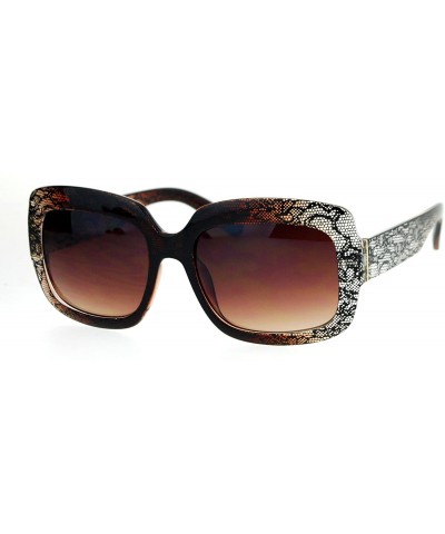 Butterfly Lace Print Rectangular Thick Plastic Butterfly Sunglasses - Brown Lace - C112O3VXAQC $23.87