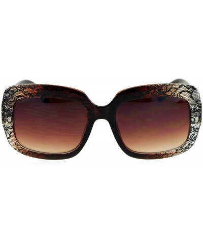 Butterfly Lace Print Rectangular Thick Plastic Butterfly Sunglasses - Brown Lace - C112O3VXAQC $14.64