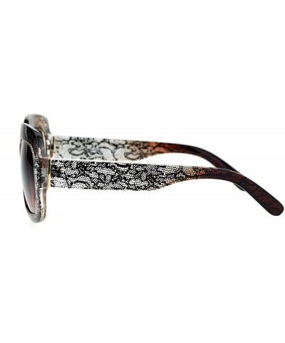 Butterfly Lace Print Rectangular Thick Plastic Butterfly Sunglasses - Brown Lace - C112O3VXAQC $14.64