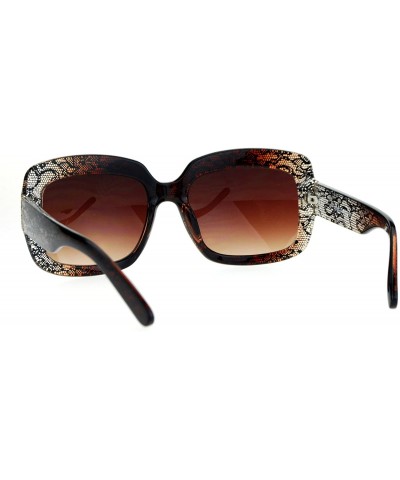 Butterfly Lace Print Rectangular Thick Plastic Butterfly Sunglasses - Brown Lace - C112O3VXAQC $14.64