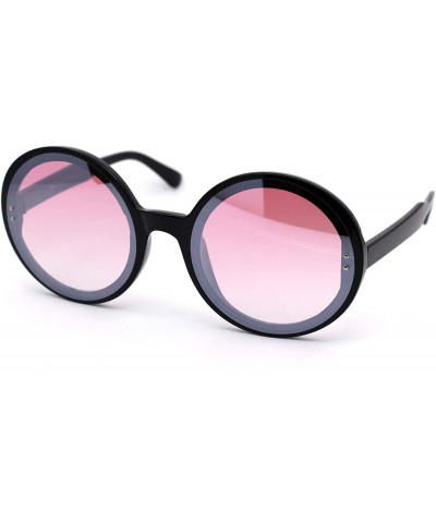 Round Womens Designer 70s Round Circle Mod Plastic Sunglasses - Black Pink Mirror - CK18XL7U5M7 $24.12