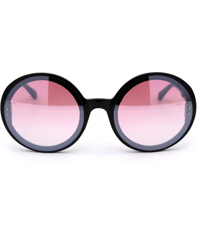 Round Womens Designer 70s Round Circle Mod Plastic Sunglasses - Black Pink Mirror - CK18XL7U5M7 $10.97
