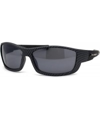 Sport Mens Carbon Fiber Print Rectangular Warp Sport Sunglasses - Black Solid Black - CL1956UO80D $13.56