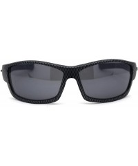Sport Mens Carbon Fiber Print Rectangular Warp Sport Sunglasses - Black Solid Black - CL1956UO80D $13.56