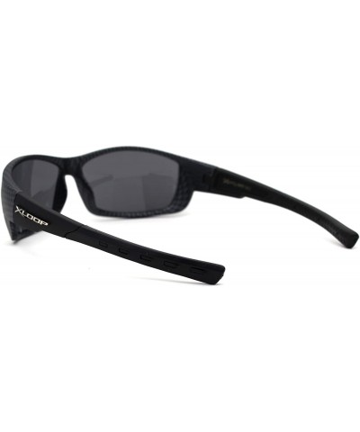 Sport Mens Carbon Fiber Print Rectangular Warp Sport Sunglasses - Black Solid Black - CL1956UO80D $13.56