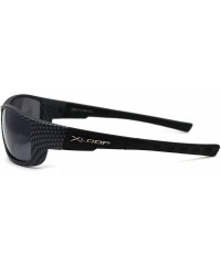 Sport Mens Carbon Fiber Print Rectangular Warp Sport Sunglasses - Black Solid Black - CL1956UO80D $13.56