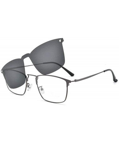 Square One-piece Clip On Sunglasses Frame Metal Full Frame Retro Polarized Sets Of Mirror Glasses - Grey - CN18XG89WXL $15.37