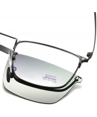 Square One-piece Clip On Sunglasses Frame Metal Full Frame Retro Polarized Sets Of Mirror Glasses - Grey - CN18XG89WXL $15.37