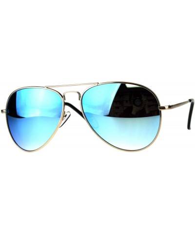 Aviator Classic Cop Aviator Sunglasses Metal Frame Spring Hinge Mirrored Lens - Gold (Blue Mirror) - CU18HKX0GCR $18.38