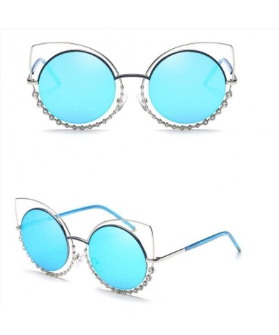 Round Luxury Rhinestone Sunglass Fashion Cateye Sun Glasses Women Vintage Round Lens Sunglasses UV400 - TEA - CQ18XDX6TZE $16.27