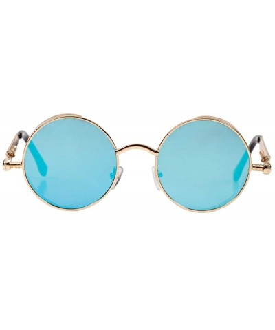 Round Jacob Steampunk Sunglasses - Gold Blue - C919274CA35 $68.65