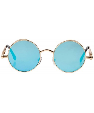 Round Jacob Steampunk Sunglasses - Gold Blue - C919274CA35 $65.98