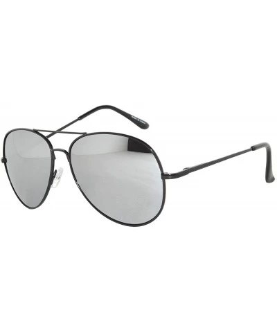 Aviator Full Mirror Lens Colored Metal Frame with Spring Hinge - Black Frame Silver Lens - CF11MZ9TEI5 $17.96