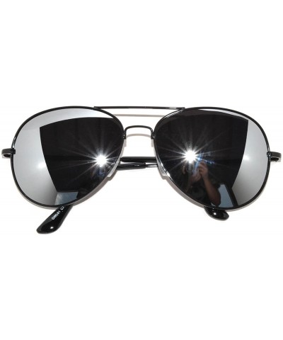 Aviator Full Mirror Lens Colored Metal Frame with Spring Hinge - Black Frame Silver Lens - CF11MZ9TEI5 $11.32