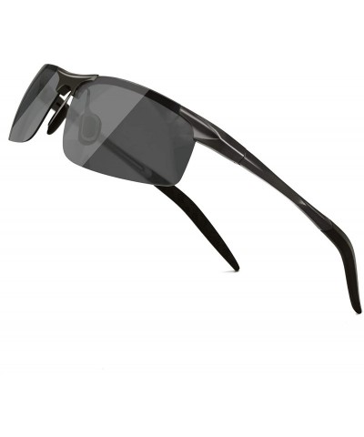 Round Men's Polarized Sunglasses for Driving Fishing Golf Metal Frame UV400 - Black Frame Gray Lens - CG12FNJVX5F $16.61