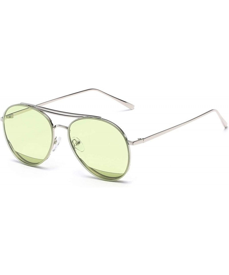 Oversized Colorful Tinted Lens Metal Frame Aviator Sunglasses Light Color Lens Glasses - C7 Sliver Frame/Tinted Green Lens - ...