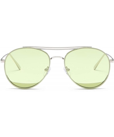 Oversized Colorful Tinted Lens Metal Frame Aviator Sunglasses Light Color Lens Glasses - C7 Sliver Frame/Tinted Green Lens - ...