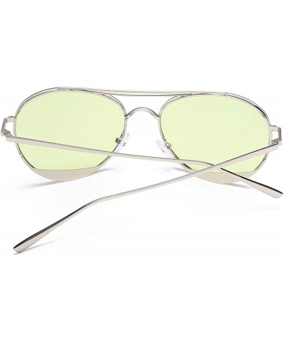 Oversized Colorful Tinted Lens Metal Frame Aviator Sunglasses Light Color Lens Glasses - C7 Sliver Frame/Tinted Green Lens - ...