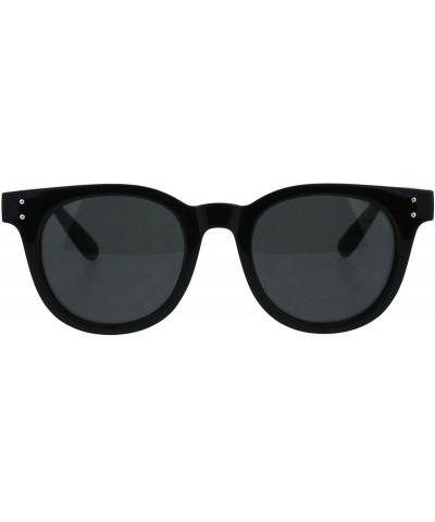 Oval Mens Minimal Mod Designer Fashion Horned Plastic Sunglasses - All Black - CN18G8Q07GS $12.19