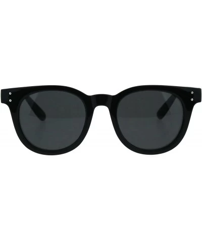 Oval Mens Minimal Mod Designer Fashion Horned Plastic Sunglasses - All Black - CN18G8Q07GS $18.40