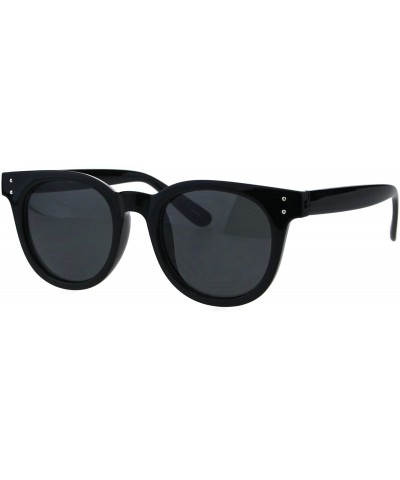 Oval Mens Minimal Mod Designer Fashion Horned Plastic Sunglasses - All Black - CN18G8Q07GS $12.19