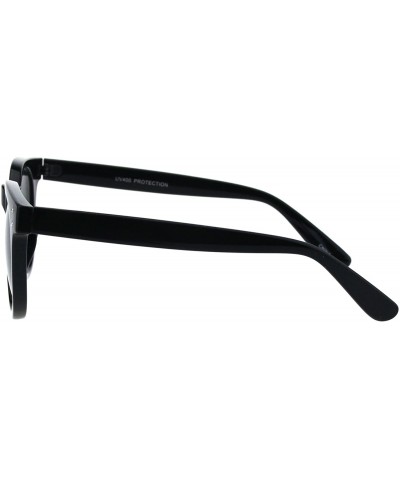 Oval Mens Minimal Mod Designer Fashion Horned Plastic Sunglasses - All Black - CN18G8Q07GS $12.19