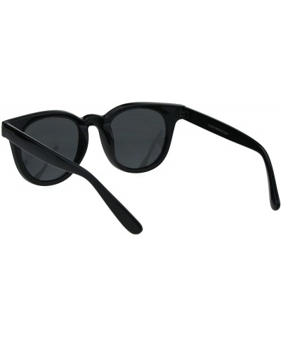 Oval Mens Minimal Mod Designer Fashion Horned Plastic Sunglasses - All Black - CN18G8Q07GS $12.19