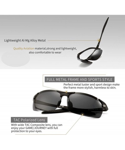 Round Men's Polarized Sunglasses for Driving Fishing Golf Metal Frame UV400 - Black Frame Gray Lens - CG12FNJVX5F $16.61