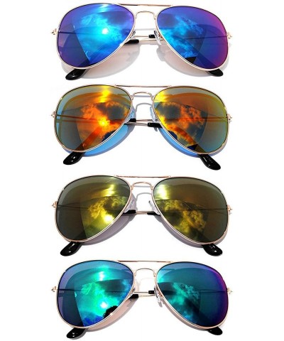 Aviator Aviator Sunglasses Vintage Gold Metal Frame Assorted Mirror Lenses (4 PACK) - CZ11M7I47UT $12.44