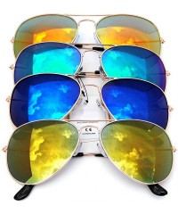 Aviator Aviator Sunglasses Vintage Gold Metal Frame Assorted Mirror Lenses (4 PACK) - CZ11M7I47UT $12.44