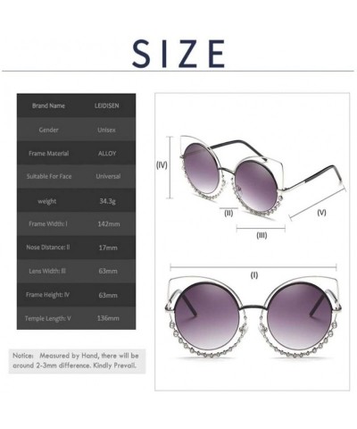 Round Luxury Rhinestone Sunglass Fashion Cateye Sun Glasses Women Vintage Round Lens Sunglasses UV400 - TEA - CQ18XDX6TZE $16.27