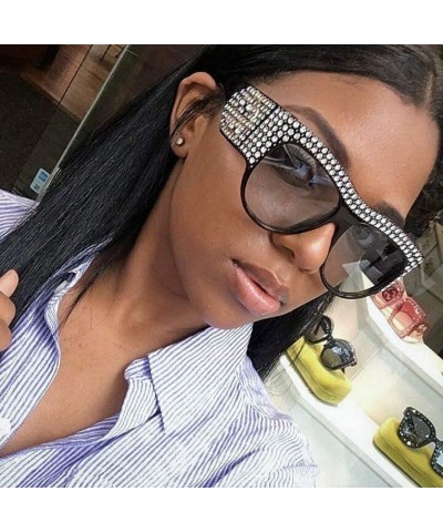 Rectangular Women's Fashion Rhinestone Diamond Flat Top Super Future Sunglasses Retro Vintage Shade - Black - CB18RIHMTI9 $14.53