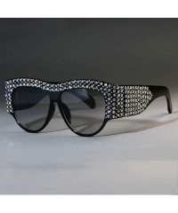 Rectangular Women's Fashion Rhinestone Diamond Flat Top Super Future Sunglasses Retro Vintage Shade - Black - CB18RIHMTI9 $14.53