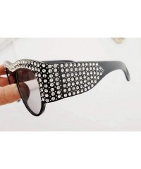 Rectangular Women's Fashion Rhinestone Diamond Flat Top Super Future Sunglasses Retro Vintage Shade - Black - CB18RIHMTI9 $14.53