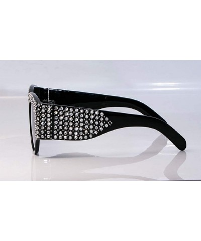 Rectangular Women's Fashion Rhinestone Diamond Flat Top Super Future Sunglasses Retro Vintage Shade - Black - CB18RIHMTI9 $14.53