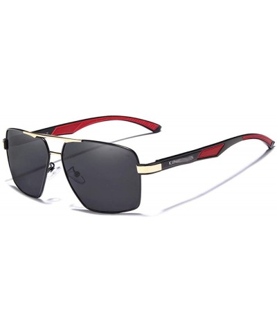 Square Aluminum Men Sunglasses Polarized Lens Brand Design Temples Sun Glasses Coating Mirror - Gold Gray - C6198ZX2SI9 $74.03