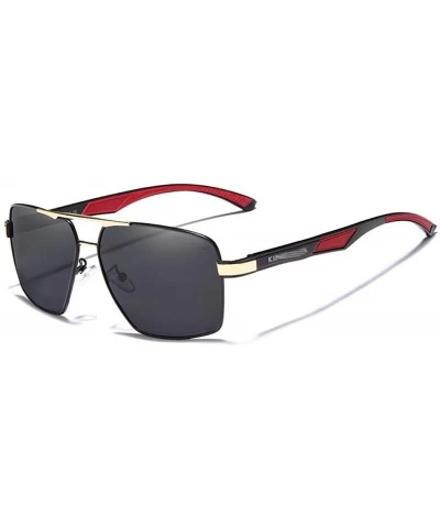Square Aluminum Men Sunglasses Polarized Lens Brand Design Temples Sun Glasses Coating Mirror - Gold Gray - C6198ZX2SI9 $72.06