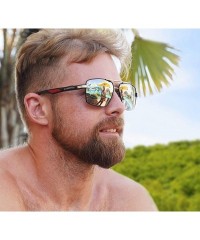 Square Aluminum Men Sunglasses Polarized Lens Brand Design Temples Sun Glasses Coating Mirror - Gold Gray - C6198ZX2SI9 $46.39