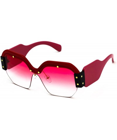 Oversized Large Oversized Ladies Women Sunglasses Trendy Candy Color Designer Half Frame Retro fashion - Red-pink - CZ18E3N2T...