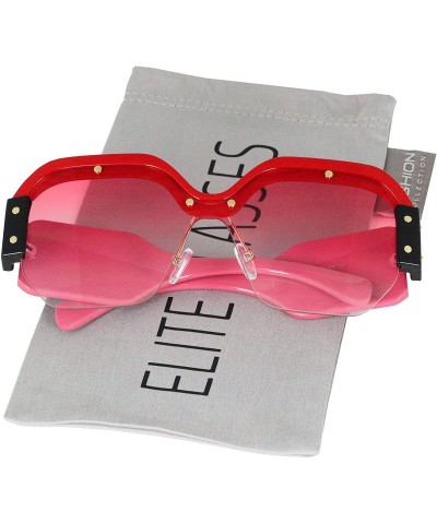 Oversized Large Oversized Ladies Women Sunglasses Trendy Candy Color Designer Half Frame Retro fashion - Red-pink - CZ18E3N2T...