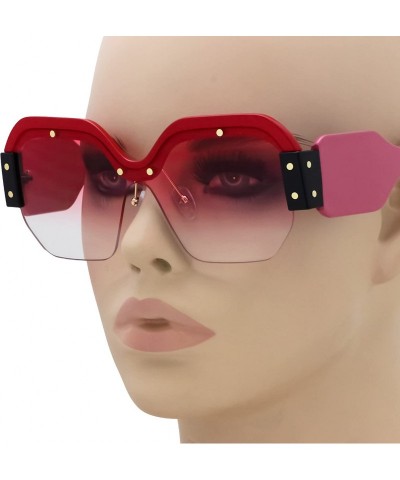 Oversized Large Oversized Ladies Women Sunglasses Trendy Candy Color Designer Half Frame Retro fashion - Red-pink - CZ18E3N2T...