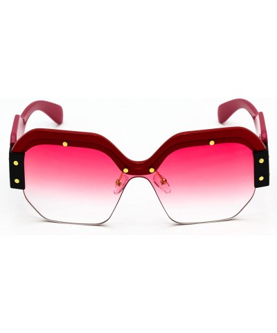 Oversized Large Oversized Ladies Women Sunglasses Trendy Candy Color Designer Half Frame Retro fashion - Red-pink - CZ18E3N2T...
