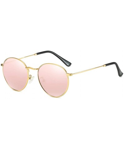 Round Retro Round Sunglasses Men Polarized UV400 Sun Glasses Male Driving Metal - Gold With Pink - CV18R3LME6K $12.99