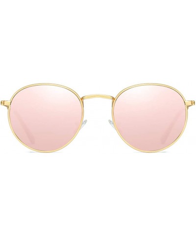 Round Retro Round Sunglasses Men Polarized UV400 Sun Glasses Male Driving Metal - Gold With Pink - CV18R3LME6K $12.99