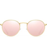 Round Retro Round Sunglasses Men Polarized UV400 Sun Glasses Male Driving Metal - Gold With Pink - CV18R3LME6K $12.99