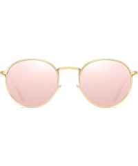 Round Retro Round Sunglasses Men Polarized UV400 Sun Glasses Male Driving Metal - Gold With Pink - CV18R3LME6K $12.99